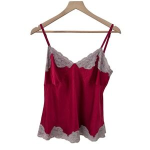 Express Design Studio Camisole Large Red Silk Blend Lace Trim Adjustable Straps
